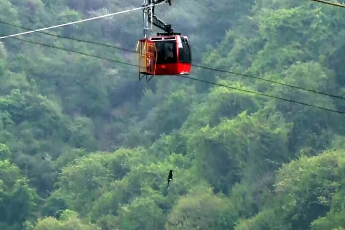 Rescue operation underway at Parwanoo Timber Trail where a cable car trolly with tourists is stuck mid-air